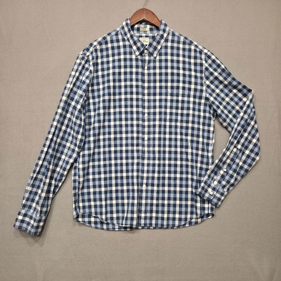 J Crew Mens Slim Fit Blue Plaid‎ Long Sleeve Button Up Shirt Size XL - Picture 1 of 7